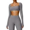 imageYEOREO Kyla Women Crop Top Long Sleeve Padded Sports Low Medium Impact Yoga Shirt WorkoutGrey