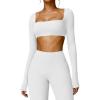imageYEOREO Kyla Women Crop Top Long Sleeve Padded Sports Low Medium Impact Yoga Shirt WorkoutWhite