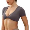 imageYEOREO Kyla Workout Crop Tops for Women Short Sleeve Twist Front Crop Tank Top Padded Sports Bra Casual ShirtsDark Grey