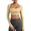 imageYEOREO Womens Long Sleeve Crop Top Lane Square Neck Crop Top Basic Slim Fit T ShirtApricot