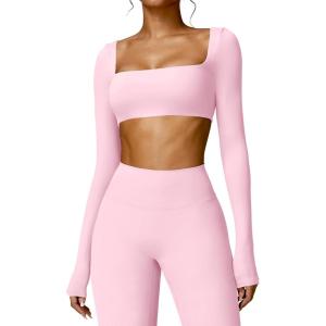 imageYEOREO Kyla Women Crop Top Long Sleeve Padded Sports Low Medium Impact Yoga Shirt WorkoutBlossom
