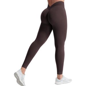imageYEOREO Liz Scrunch Workout Leggings for Women High Waisted Butt Lifting V Back Waist Seamless Gym Yoga LeggingsChocolate