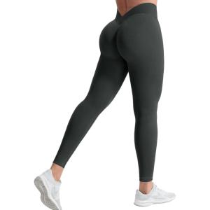imageYEOREO Liz Scrunch Workout Leggings for Women High Waisted Butt Lifting V Back Waist Seamless Gym Yoga LeggingsDark Grey