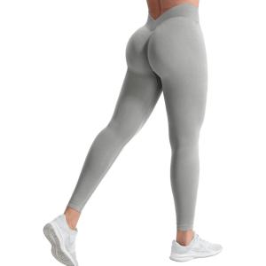 imageYEOREO Liz Scrunch Workout Leggings for Women High Waisted Butt Lifting V Back Waist Seamless Gym Yoga LeggingsLight Gray