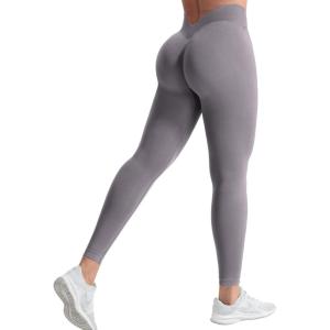 imageYEOREO Liz Scrunch Workout Leggings for Women High Waisted Butt Lifting V Back Waist Seamless Gym Yoga LeggingsTaupe