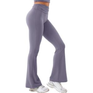 imageYEOREO Romola Women Yoga Pants Flare Leggings with Tummy Control High Waist Fold Over Bootcut Wide Legs Workout LeggingBlue Gray