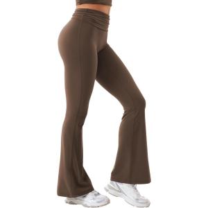 imageYEOREO Romola Women Yoga Pants Flare Leggings with Tummy Control High Waist Fold Over Bootcut Wide Legs Workout LeggingCoffee