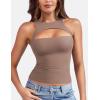 imageYEOREO Double Lined Tank Tops for Women High Neck Basic Y2K Going Out Tops Breynne Open Back Workout Yoga Crop TopBrown