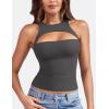 imageYEOREO Double Lined Tank Tops for Women High Neck Basic Y2K Going Out Tops Breynne Open Back Workout Yoga Crop TopDark Grey