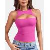 imageYEOREO Double Lined Tank Tops for Women High Neck Basic Y2K Going Out Tops Breynne Open Back Workout Yoga Crop TopRose Pink