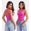 imageYEOREO Double Lined Tank Tops for Women High Neck Basic Y2K Going Out Tops Breynne Open Back Workout Yoga Crop TopRose Pink