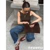 imageYEOREO Open Back Tank Tops for Women Chelseia Sexy Sleeveless Threaded SoftHue Backless Shirt Y2k Workout Going Out TopsCoffee