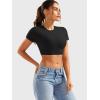imageYEOREO Short Sleeve T Shirt for Women Double Lined Crop Top Crew Neck Workout Tee Colin Slim Fit Summer Basic Going Out TopBlack