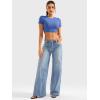 imageYEOREO Short Sleeve T Shirt for Women Double Lined Crop Top Crew Neck Workout Tee Colin Slim Fit Summer Basic Going Out TopBlue