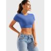 imageYEOREO Short Sleeve T Shirt for Women Double Lined Crop Top Crew Neck Workout Tee Colin Slim Fit Summer Basic Going Out TopBlue