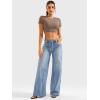 imageYEOREO Short Sleeve T Shirt for Women Double Lined Crop Top Crew Neck Workout Tee Colin Slim Fit Summer Basic Going Out TopBrown
