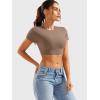 imageYEOREO Short Sleeve T Shirt for Women Double Lined Crop Top Crew Neck Workout Tee Colin Slim Fit Summer Basic Going Out TopBrown