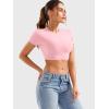 imageYEOREO Short Sleeve T Shirt for Women Double Lined Crop Top Crew Neck Workout Tee Colin Slim Fit Summer Basic Going Out TopCherry Pink