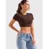 imageYEOREO Short Sleeve T Shirt for Women Double Lined Crop Top Crew Neck Workout Tee Colin Slim Fit Summer Basic Going Out TopCoffee