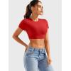 imageYEOREO Short Sleeve T Shirt for Women Double Lined Crop Top Crew Neck Workout Tee Colin Slim Fit Summer Basic Going Out TopRed