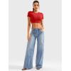 imageYEOREO Short Sleeve T Shirt for Women Double Lined Crop Top Crew Neck Workout Tee Colin Slim Fit Summer Basic Going Out TopRed