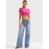 imageYEOREO Short Sleeve T Shirt for Women Double Lined Crop Top Crew Neck Workout Tee Colin Slim Fit Summer Basic Going Out TopRose