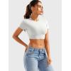 imageYEOREO Short Sleeve T Shirt for Women Double Lined Crop Top Crew Neck Workout Tee Colin Slim Fit Summer Basic Going Out TopWhite