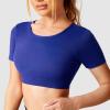 imageYEOREO Ultimate Crop Tops for Women Open Back Short Sleeve Top Backless Tops Padded Workout T Shirt TopBlue