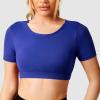 imageYEOREO Ultimate Crop Tops for Women Open Back Short Sleeve Top Backless Tops Padded Workout T Shirt TopBlue