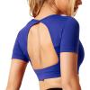 imageYEOREO Ultimate Crop Tops for Women Open Back Short Sleeve Top Backless Tops Padded Workout T Shirt TopBlue