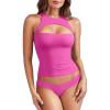 imageYEOREO Double Lined Tank Tops for Women High Neck Basic Y2K Going Out Tops Breynne Open Back Workout Yoga Crop TopRose Pink