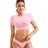 imageYEOREO Short Sleeve T Shirt for Women Double Lined Crop Top Crew Neck Workout Tee Colin Slim Fit Summer Basic Going Out TopCherry Pink