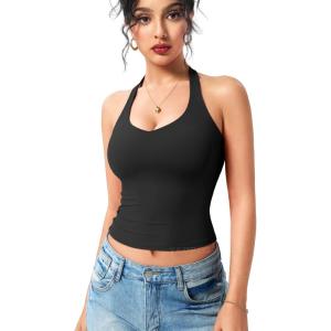 imageYEOREO Aherin Women Sexy Halter Tank Tops Slim Fit Cami Not Padded Open Back Sleeveless Y2K Going Out Crop TopBlack