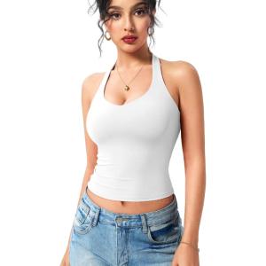 imageYEOREO Aherin Women Sexy Halter Tank Tops Slim Fit Cami Not Padded Open Back Sleeveless Y2K Going Out Crop TopWhite