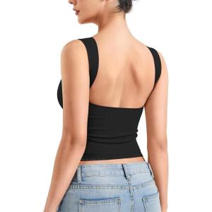 imageYEOREO Open Back Tank Tops for Women Chelseia Sexy Sleeveless Threaded SoftHue Backless Shirt Y2k Workout Going Out TopsBlack