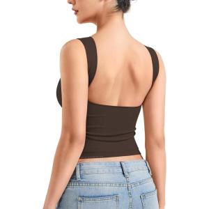 imageYEOREO Open Back Tank Tops for Women Chelseia Sexy Sleeveless Threaded SoftHue Backless Shirt Y2k Workout Going Out TopsCoffee