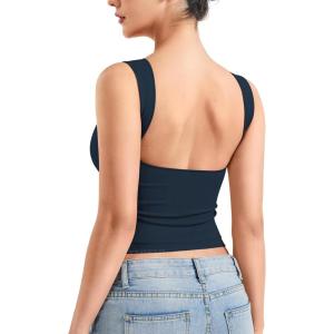 imageYEOREO Open Back Tank Tops for Women Chelseia Sexy Sleeveless Threaded SoftHue Backless Shirt Y2k Workout Going Out TopsNavy