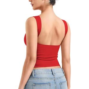 imageYEOREO Open Back Tank Tops for Women Chelseia Sexy Sleeveless Threaded SoftHue Backless Shirt Y2k Workout Going Out TopsRed