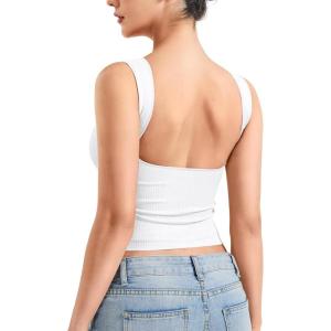imageYEOREO Open Back Tank Tops for Women Chelseia Sexy Sleeveless Threaded SoftHue Backless Shirt Y2k Workout Going Out TopsWhite