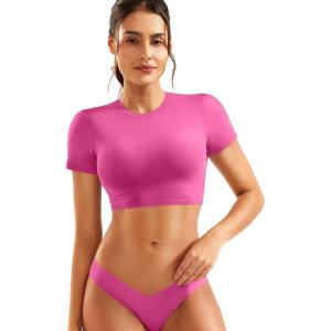imageYEOREO Short Sleeve T Shirt for Women Double Lined Crop Top Crew Neck Workout Tee Colin Slim Fit Summer Basic Going Out TopRose