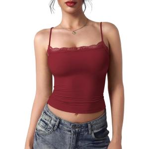 imageYEOREO Women Lace Tank Top Slim Fit Cami Sexy Sleeveless Y2K Going Out Camisoles Strap Basic TopsAnkela Red