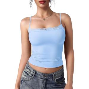 imageYEOREO Women Lace Tank Top Slim Fit Cami Sexy Sleeveless Y2K Going Out Camisoles Strap Basic TopsLight Blue