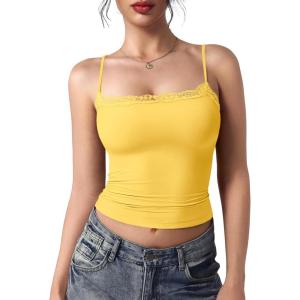 imageYEOREO Women Lace Tank Top Slim Fit Cami Sexy Sleeveless Y2K Going Out Camisoles Strap Basic TopsYellow