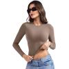 imageYEOREO Long Sleeve Shirts for Women y2k Tops Double Lined Basic Tee Crew Neck Going Out Sweeney Workout UndershirtBrown