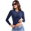 imageYEOREO Long Sleeve Shirts for Women y2k Tops Double Lined Basic Tee Crew Neck Going Out Sweeney Workout UndershirtDeep Blue