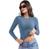 imageYEOREO Long Sleeve Shirts for Women y2k Tops Double Lined Basic Tee Crew Neck Going Out Sweeney Workout UndershirtHaze Blue