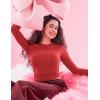 imageYEOREO Long Sleeve Shirts for Women y2k Tops Double Lined Basic Tee Crew Neck Going Out Sweeney Workout UndershirtRed