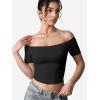 imageYEOREO Luzlie Womens TShirts Off Shoulder Double Lined Fit Basic Going Out Cute Tee Short Sleeve Y2K Crop TopsBlack