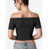 imageYEOREO Luzlie Womens TShirts Off Shoulder Double Lined Fit Basic Going Out Cute Tee Short Sleeve Y2K Crop TopsBlack