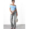 imageYEOREO Luzlie Womens TShirts Off Shoulder Double Lined Fit Basic Going Out Cute Tee Short Sleeve Y2K Crop TopsBlue